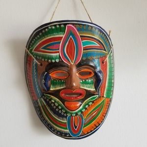 BOHEMIAN/SOUTHWESTERN MEXICAN MASK HAND PAINTED  PATIO/WALL HANGING